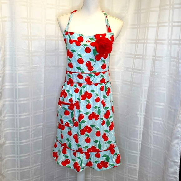 Jesse Steele Red Cherries Cotton Retro Kitchen Apron - Picture 1 of 7